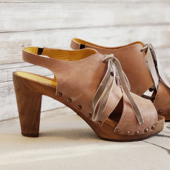 Sanita Leather Lace up Wooden Slingback Heels EU39 - Picture 2 of 8